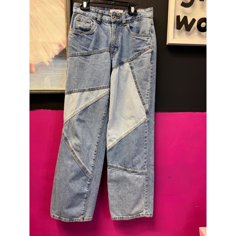 Cotton On Low Straight Panel Jean Light Wash Patchwork Relaxed Straight Leg